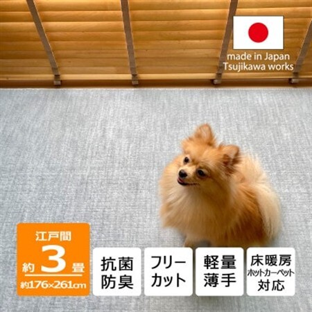 カーペット 日本製 抗菌防臭 犬 猫 ペット対応 ビオラ 176×261cm 江戸間 3畳用 グレー【1518705】