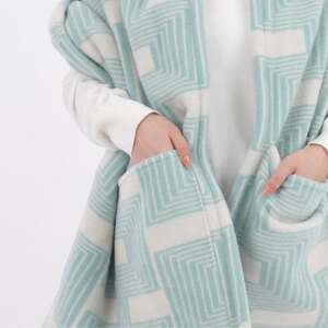 【ポケット付】洗えるタスマニアラムウール混大判ストール 70×180cm グリーン OTW-7018【1555557】