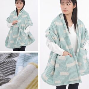 【ポケット付】洗えるタスマニアラムウール混大判ストール 70×180cm グリーン OTW-7018【1555557】