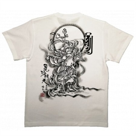 手描きTシャツ 仏画 毘沙門天 白 (半袖 XLサイズ)【1615040】