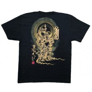 手描きTシャツ 仏画 毘沙門天 黒 (半袖 XLサイズ)【1615047】