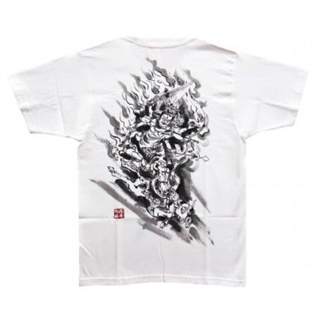 手描きTシャツ 仏画 大威徳明王 白 (半袖 Lサイズ)【1615024】