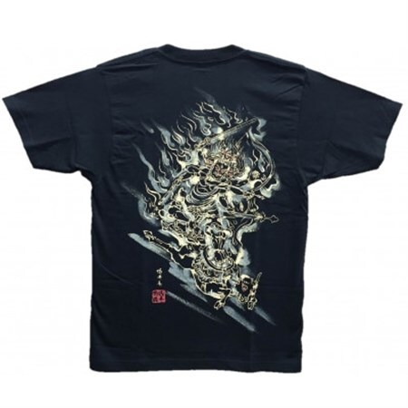 手描きTシャツ 仏画 大威徳明王 黒 (半袖 Mサイズ)【1615029】