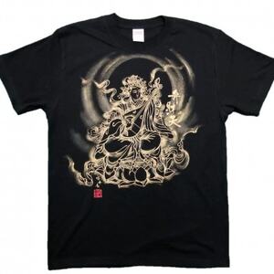 手描きTシャツ 仏画 弁財天 黒 (半袖 Lサイズ)【1615642】