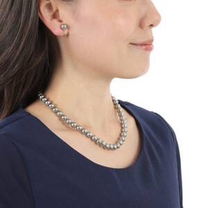 【RoseYumiRose】8mmパール3点セット(ネックレス/ペンダント/イヤリング)グレー【配送不可地域：沖縄県】【1663318】