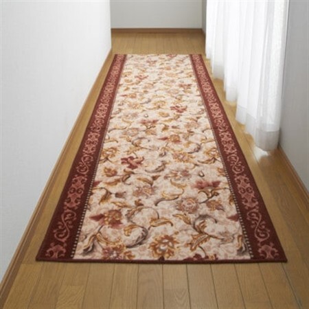 日本製 廊下カーペット 80cm×240cm 【オリエンタル更紗】 滑り止め加工 (エンジ)【1663971】