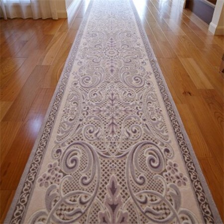 日本製 廊下カーペット 65cm×180cm 【モダンオーナメント】 滑り止め ホワイトラベンダー【1664128】