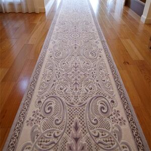 日本製 廊下カーペット 80cm×700cm 【モダンオーナメント】 滑り止め ホワイトラベンダー【1664220】