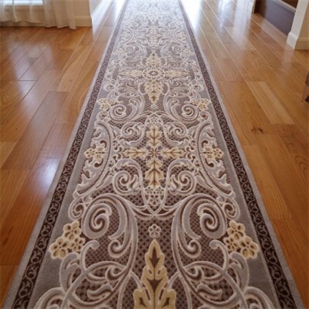 日本製 廊下カーペット 80cm×340cm 【モダンオーナメント】 滑り止め ブラウン【1671876】