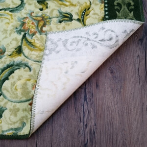 日本製 廊下カーペット 65cm×120cm 【オリエンタル更紗】 滑り止め加工 (グリーン)【1273133】