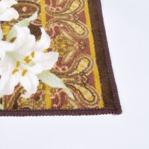 日本製 廊下カーペット 65cm×180cm 【ユリ柄】 滑り止め加工 (ブラウン)【1264552】