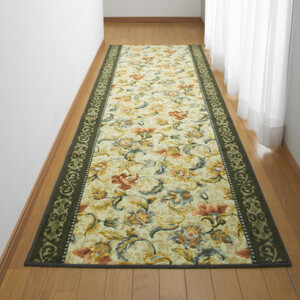 日本製 廊下カーペット 65cm×180cm 【オリエンタル更紗】 滑り止め加工 (グリーン)【1273135】