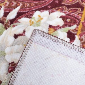 日本製 廊下カーペット 65cm×240cm 【ユリ柄】 滑り止め加工 (エンジ)【1270233】