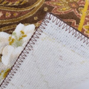 日本製 廊下カーペット 65cm×240cm 【ユリ柄】 滑り止め加工 (ブラウン)【1264556】