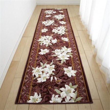 日本製 廊下カーペット 65cm×540cm 【ユリ柄】 滑り止め加工 (エンジ)【1270269】 10,780円