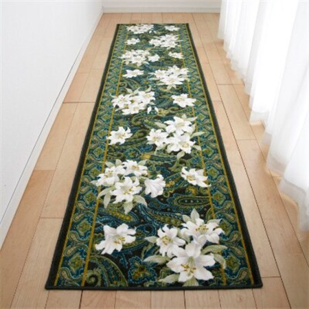 日本製 廊下カーペット 80cm×700cm 【ユリ柄】 滑り止め加工 (グリーン)【1264371】 10,500円