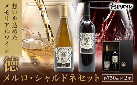 徳一 メルロ・シャルドネセット×1 ギフト箱付き 各750ml × 1本 計2本 株式会社河内ワイン《30日以内に出荷予定(土日祝除く)》