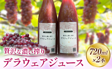 贅沢な濃い搾り デラウェアジュース 720ml × 2本 優樹農園《90日以内に出荷予定(土日祝除く)》大阪府 羽曳野市 デラウェア ジュース 葡萄 