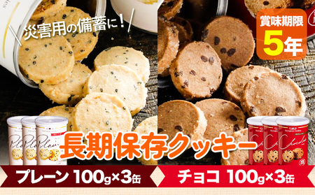 非常食 長期保存 クッキー プレーン チョコ 各100g × 6缶 株式会社フラワー《30日以内に出荷予定(土日祝除く)》大阪府 羽曳野市 災害用 防災 お菓子 スイーツ プレーン チョコ 賞味期限：5年【配送不可地域あり】