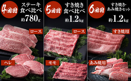 【6か月定期便】国産 黒毛和牛 食べ比べ 定期便 (小)《お申込み月の翌月から出荷開始》大阪府 羽曳野市 牛肉 肉 あみ焼 ロースすき焼 すき焼 ロースステーキ ステーキ セット【配送不可地域あり】