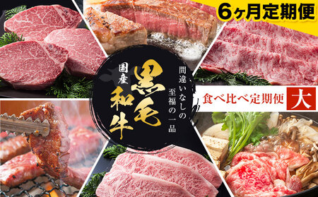 【6か月定期便】国産 黒毛和牛 食べ比べ 定期便 (大)《お申込み月の翌月から出荷開始》大阪府 羽曳野市 牛肉 肉 あみ焼 ロースステーキ ステーキ すき焼 あみ焼き ロースすき焼 セット【配送不可地域あり】