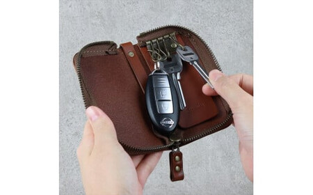 【色/コニャック】 ラウンドファスナーキーケース 本革 レザー 【革 レザー 大阪府 門真市 】