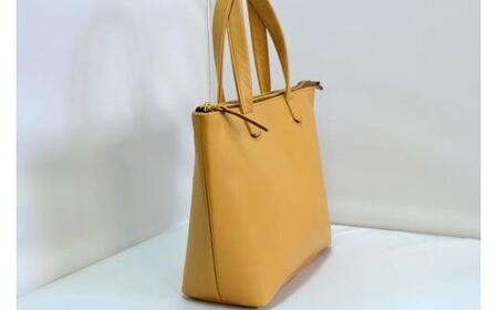 ファスナー開閉手提げ（トートバッグ）色・キャメル【革レザーバックバッグトートジップファスナー収納力大容量無地カジュアルビジネス大阪府門真市】