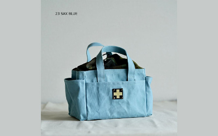 木の庄帆布 ミルクトートラウンドバッグ#23 SAX BLUE / BALACK ー シンプルでいて、使い方は無限大 自由自在なトートバッグ