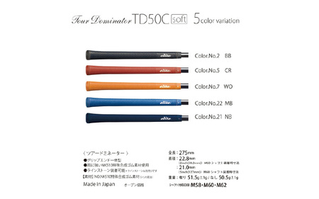 TD50Cソフト バックライン無ネイビー ゴルフグリップ 5本セット - 競技志向プレーヤーをターゲットにしたモデル