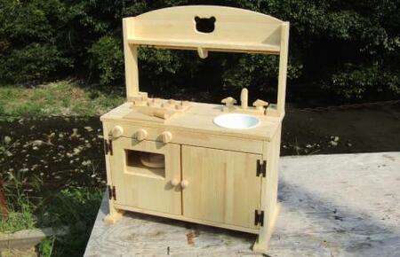 手作り木製「棚付き」ままごとキッチン 大きなレンジ付き・すかし入り DHK-RⅡ 素材色 手作り おもちゃ 玩具 ままごと 木製 キッチン レンジ クリスマス クリスマスプレゼント プレゼント 誕生日プレゼント おままごと【007A-050】