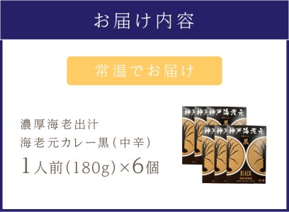 濃厚海老出汁 海老元カレー【黒】（中辛）6個セット（レトルト 常温 簡単調理 レトルト食品 レトルトカレー かれー カレーセット セット カレー 人気カレー 詰め合わせ 加工食品 お手軽 おすすめ 人気 泉南市 海老だし 濃厚海老だし）【078D-006】