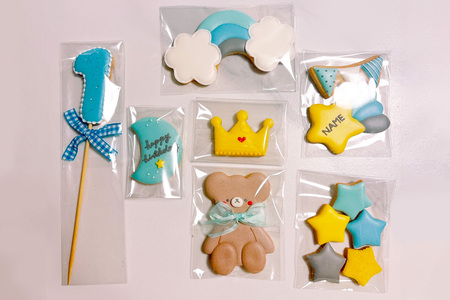 くまちゃんと星のアイシングクッキー お誕生日セット (ブルー)｜クッキー アイシングクッキー [0136]