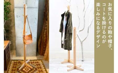 北欧調の木製ポールハンガー 100cm (メープル材) コートやカバン、帽子をオシャレに掛けられる♪｜コートハンガー ポールスタンド ハンガー 衣類収納 帽子掛け 洋服掛け 天然木 無垢材 一人暮らし コンパクト [0257]