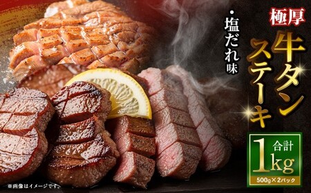 極厚牛タンステーキ 1kg （500g×2パック） 塩だれ × 塩だれ ／ 牛タン 牛たん タン たん 牛肉 お肉 肉 ステーキ 極厚 大阪府 阪南市 冷凍