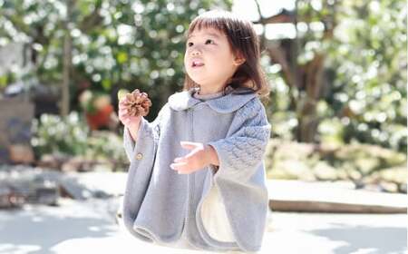 【紺青（洛陽染）】衿付き ケープ 草木染 CO-Ｗ80-89【7営業日程度で発送】| オーガニックコットン ニット 赤ちゃん 0歳～2歳 ベビー ベビー服 日本製