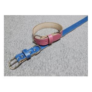 ペット用品(首輪) 牛革シボ型押しラメカラー・ブルー首輪#21【1657320】