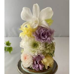 プリザーブドフラワー　仏花ガラスドームアレンジ【1425697】