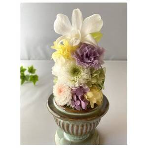 プリザを使ったドーム付き仏花アレンジ一対（二個）大 楽天市場】【仏花】 御供 プリザーブドフラワー ドーム ガラス