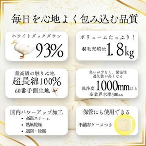 〈超長綿100%60番手サテン織〉羽毛布団 本掛け クイーン ホワイトダックダウン93%Dp380【1144983】
