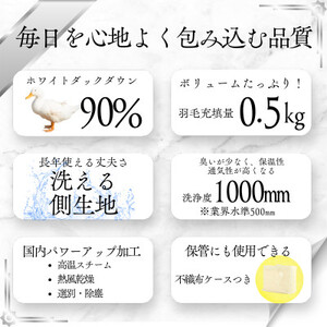 【洗える】羽毛肌掛け布団ダブルダウン0.5kg クリーム 抗菌防臭防ダニ 羽毛布団 ダウンケット【1399347】