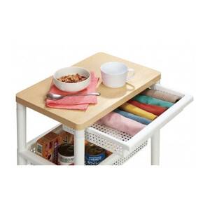 ウッドテーブルワゴンWTW-3HS　引き出しバスケット付　W(組み立て式)【1270307】