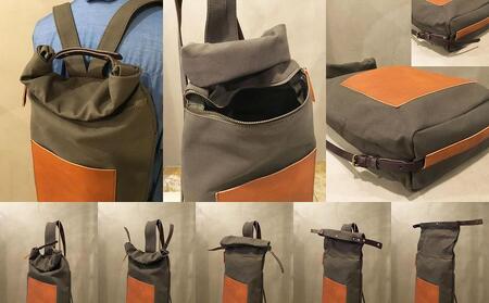 【alto.】シュリンクレザーコンビのロールトップリュック　AMSB-5003（ブラウン）