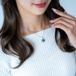 【星桜】ブラックパール（タヒチ 黒蝶真珠） 10mm セミラウンド ダイヤモンド Pt900 プラチナ ペンダントトップ