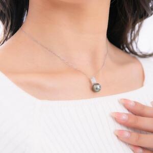 【月影】ブラックパール（タヒチ 黒蝶真珠） 10mm セミラウンド ダイヤモンド Pt900 プラチナ ペンダントトップ