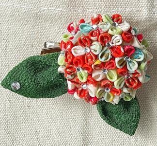 つまみ細工 紫陽花（ハイドレンジア）ピアス＆ブローチセット