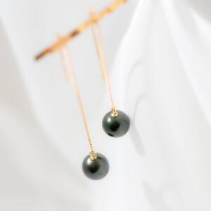 ブラックパール（タヒチ 黒蝶真珠） 8.0mm K10 イエローゴールド アメリカンピアス