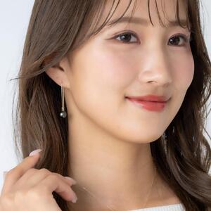 ブラックパール（タヒチ 黒蝶真珠） 8.0mm K10 イエローゴールド アメリカンピアス