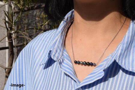 あこや黒染め真珠7個付きネックレス(シルバー)