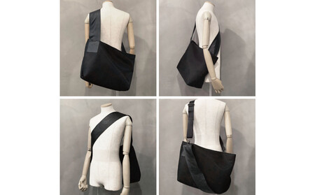 【-Less】DIA MESH／アシンメトリーショルダーバッグ　L （ブラック）　LMSB-7003