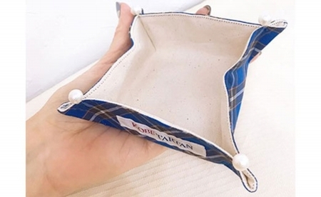 【神戸タータン】小物入れ2点とオリジナルはりねずみアクリルキーホルダー　青セット